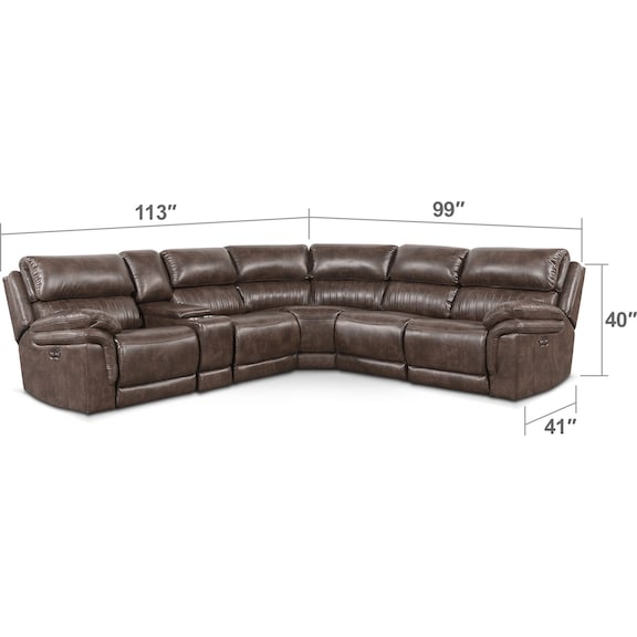 Living Room Furniture - Monterey 6-Piece Power Reclining Sectional with 2 Reclining Seats