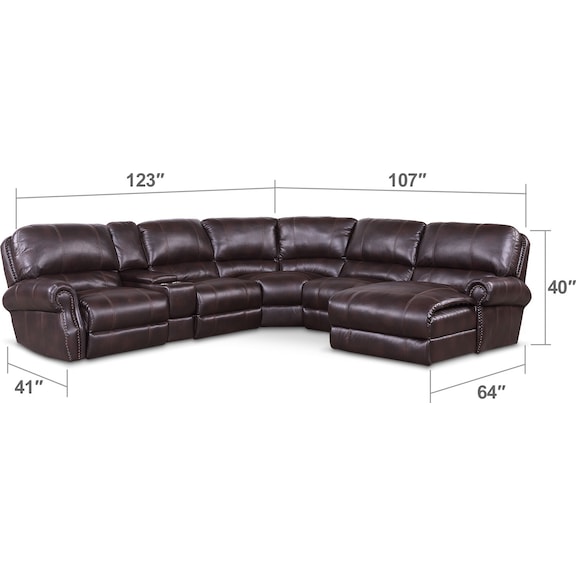 Living Room Furniture - Dartmouth 6-Piece Power Reclining Sectional with 2 Reclining Seats and Chaise