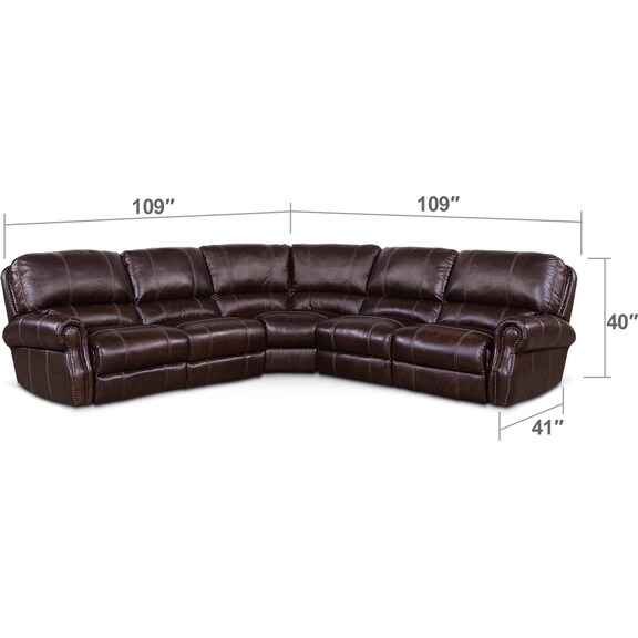 Living Room Furniture - Dartmouth 5-Piece Dual-Power Reclining Sectional with 2 Reclining Seats