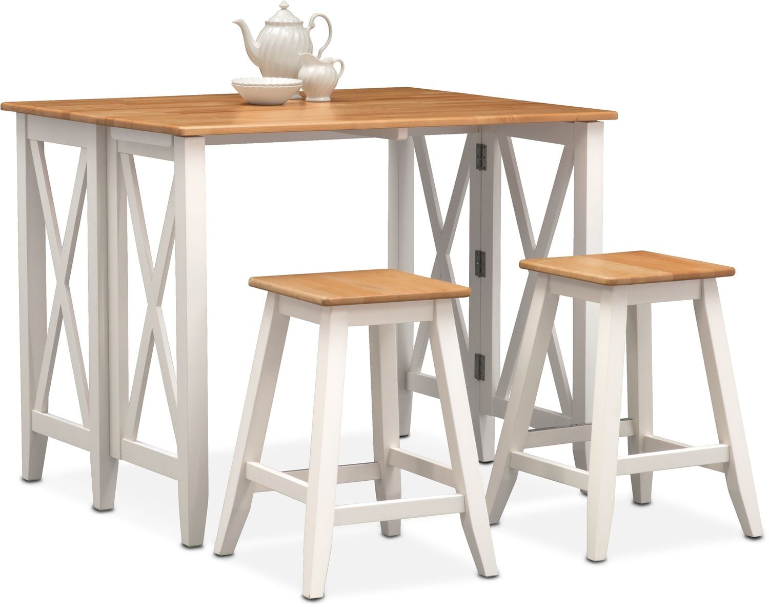 Nantucket Breakfast Bar and 2 Counter-Height Stools - Maple and White