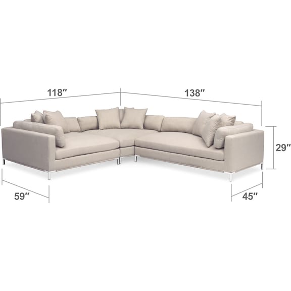 Living Room Furniture - Moda 3-Piece Sectional with Right-Facing Chaise - Ivory