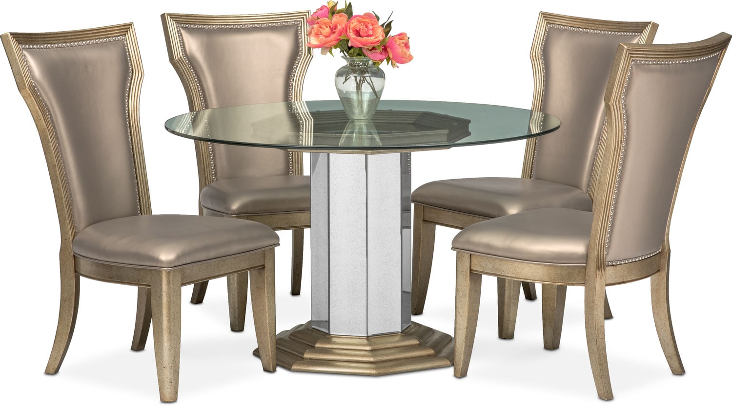 Angelina Round Table and 4 Side Chairs - Metallic | Value City Furniture and Mattresses