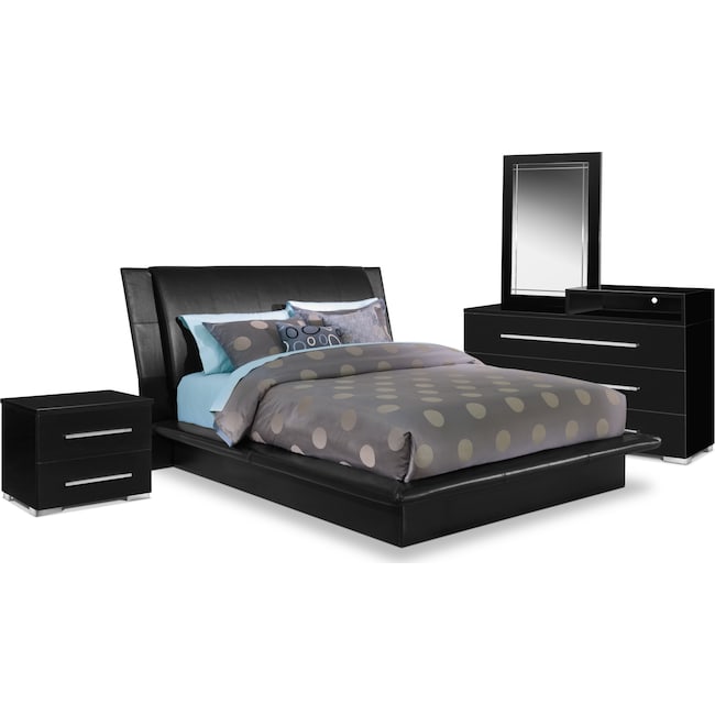 Dimora 6Piece Queen Upholstered Bedroom Set with Media Dresser Black