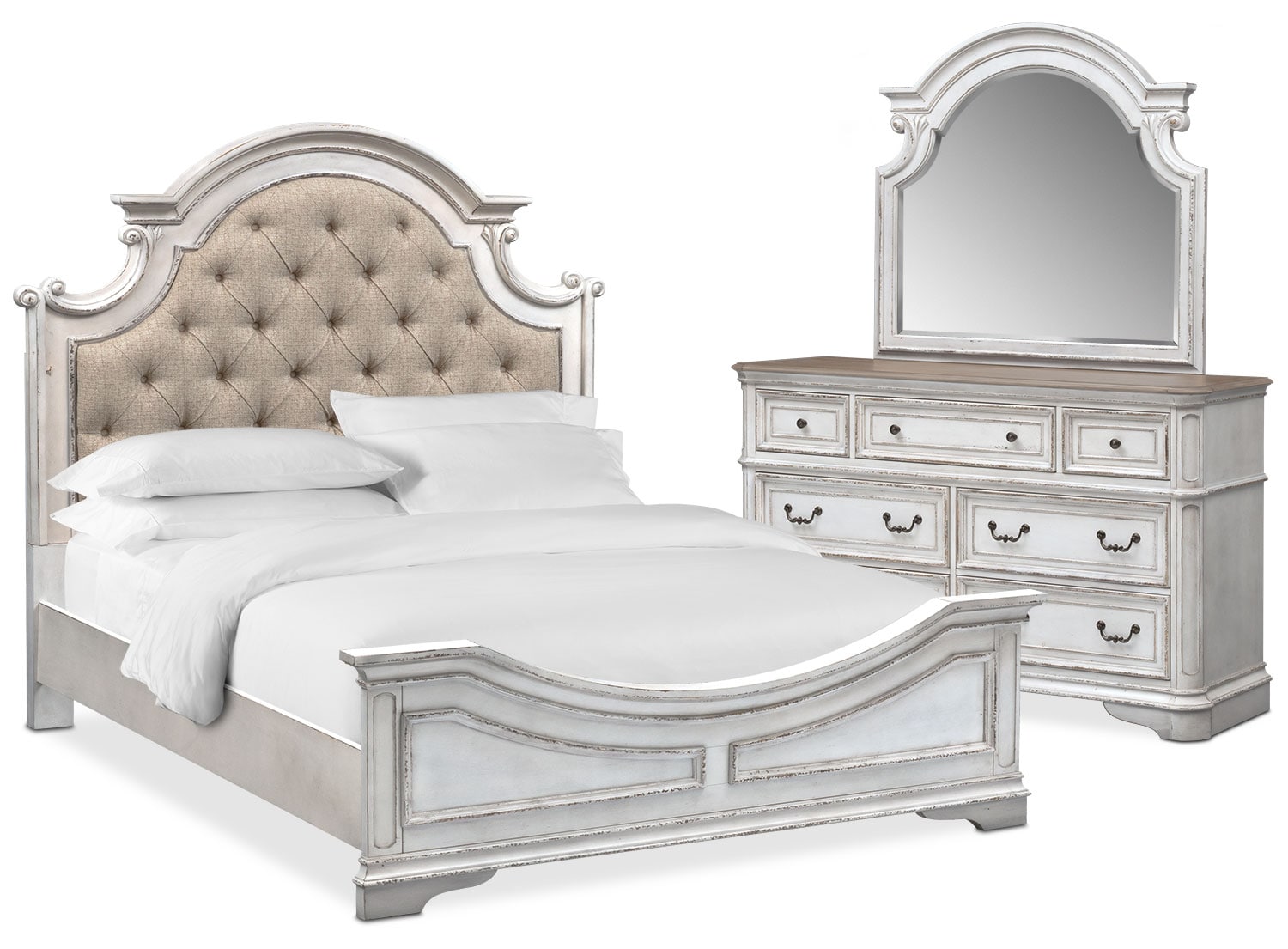 Marcelle 5 Piece Queen Upholstered Bedroom Set Vintage White