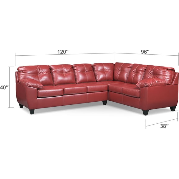 Living Room Furniture - Ricardo 2-Piece Memory Foam Sleeper Sectional with Right-Facing Sofa - Cardinal