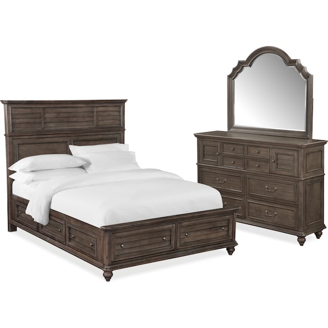 Charleston 5 Piece Queen Panel Bedroom Set With 6 Underbed Drawers