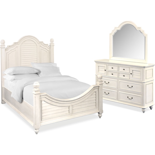 Bedroom Furniture - Charleston 5-Piece Poster Bedroom Set with Dresser and Mirror