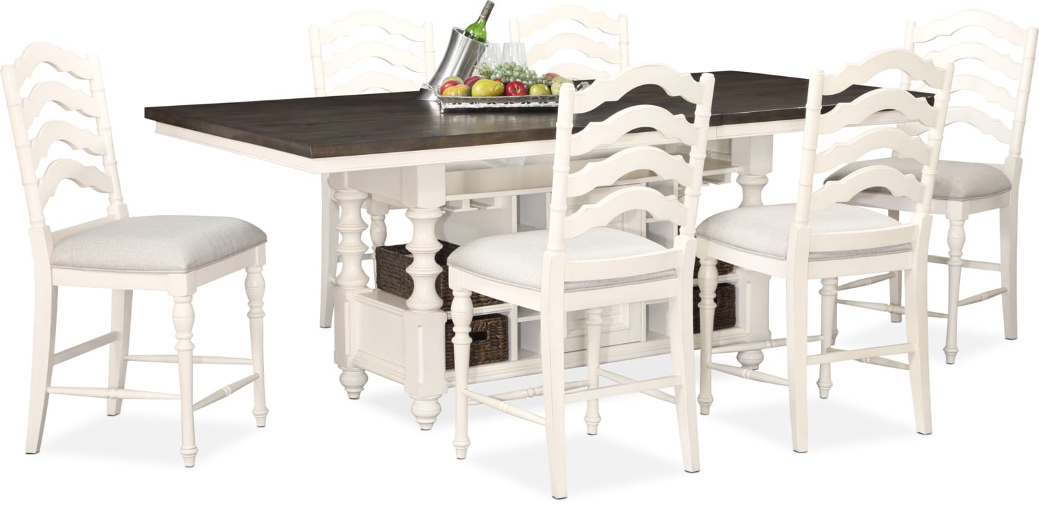 Charleston Counter Height Kitchen Island And 6 Stools Value City Furniture And Mattresses