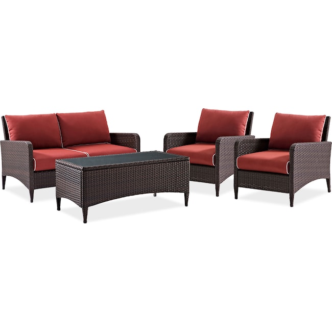Outdoor Furniture - Corona Outdoor Loveseat, 2 Chairs and Coffee Table Set - Sangria