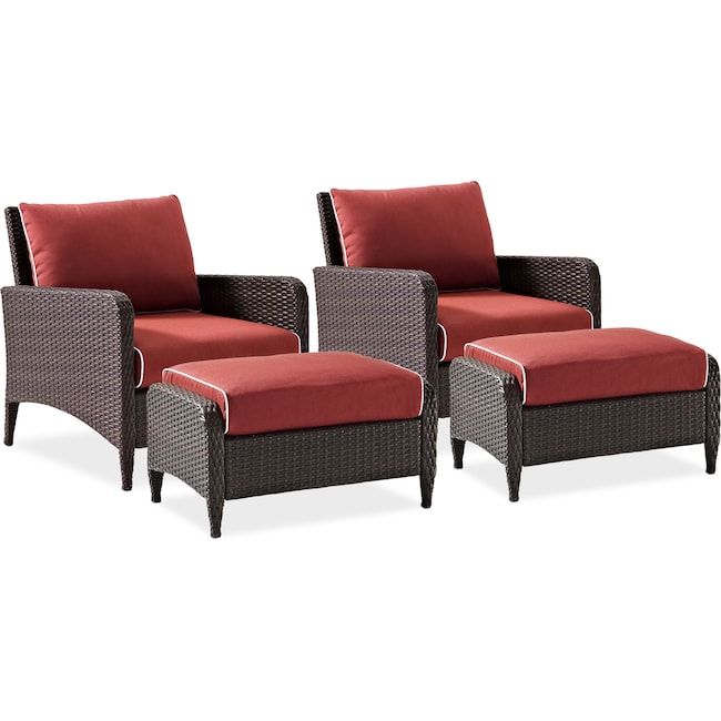 Outdoor Furniture - Corona Set of 2 Outdoor Chairs and Ottomans - Sangria