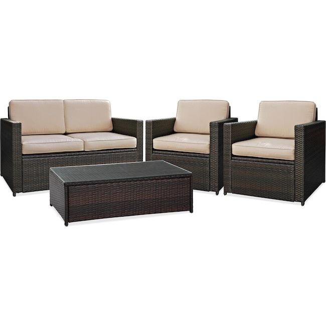 Aldo Outdoor Loveseat 2 Chairs And Coffee Table Set Brown