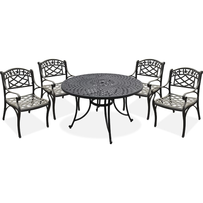 Outdoor Furniture - Hana 46" Outdoor Table and 4 Arm Chairs - Black