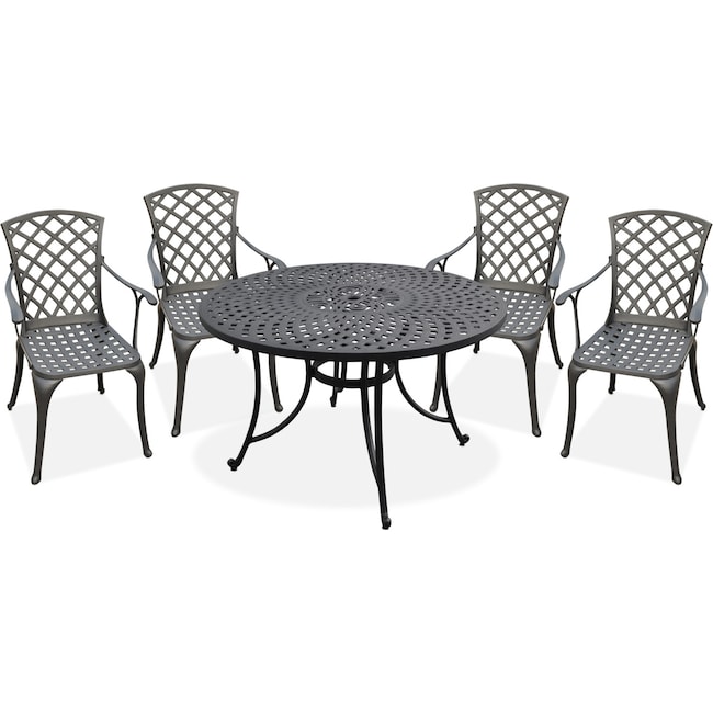 Outdoor Furniture - Hana 46" Outdoor Table and 4 High-Back Arm Chairs - Black