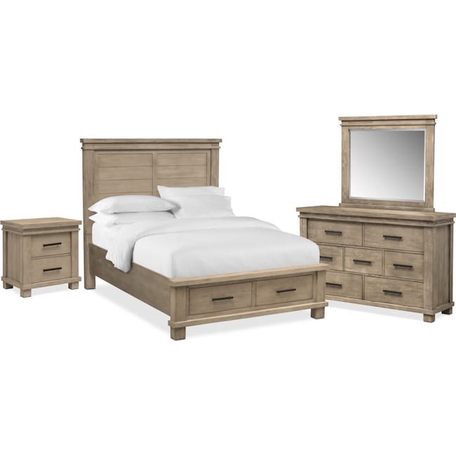 Bedroom Furniture - Tribeca 6-Piece Storage Bedroom Set with Nightstand, Dresser and Mirror