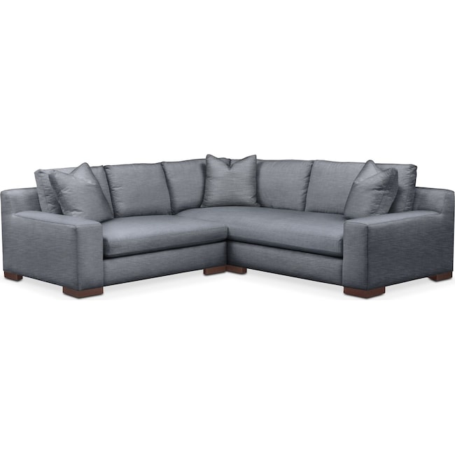 Living Room Furniture - Ethan Comfort 2-Piece Small Sectional with Left-Facing Loveseat - Dudley Indigo