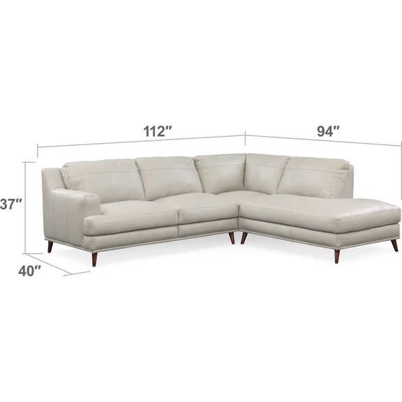 Living Room Furniture - Highline 2-Piece Sectional with Right-Facing Chaise - Light Gray