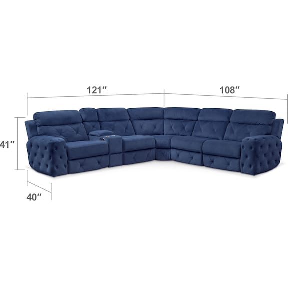 Living Room Furniture - Macklin 4-Piece Dual Power Reclining Sectional with Left-Facing Loveseat - Blue