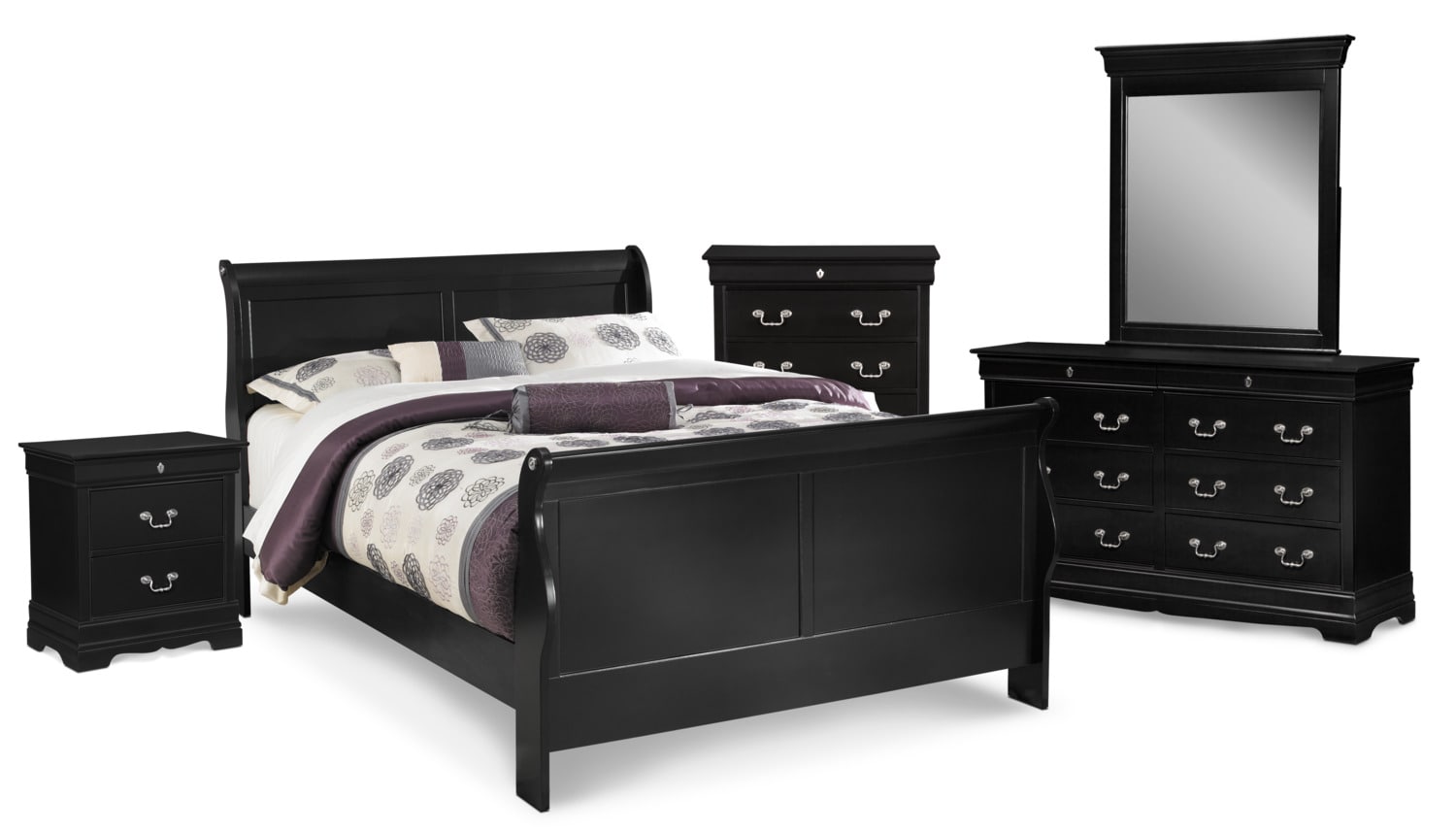 Neo Classic 7 Piece Bedroom Set With Chest Nightstand Dresser And Mirror