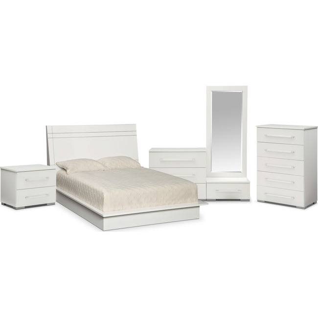 Dimora 7Piece Queen Panel Bedroom Set White Value City Furniture