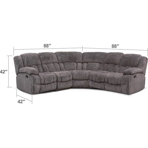 Living Room Furniture - Turbo 5-Piece Manual Reclining Sectional with 3 Reclining Seats