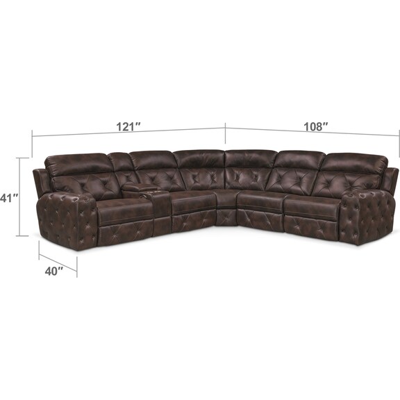 Living Room Furniture - Macklin 4-Piece Dual Power Reclining Sectional with Left-Facing Loveseat - Brown