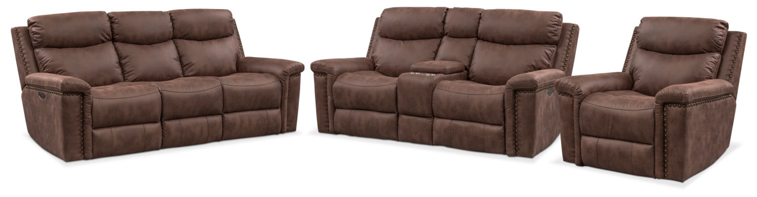 Montana Dual Power Reclining Sofa Loveseat And Recliner Montana Dual Power Reclining Sofa Loveseat And Recliner Set Brown