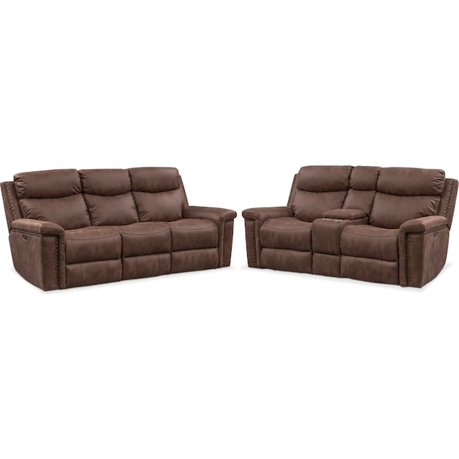 Living Room Furniture - Montana Dual Power Reclining Sofa and Reclining Loveseat Set