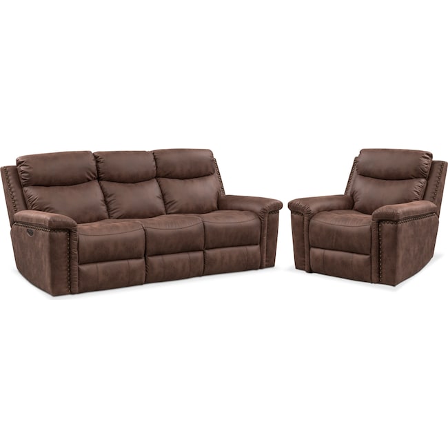 Living Room Furniture - Montana Dual-Power Reclining Sofa and Recliner Set