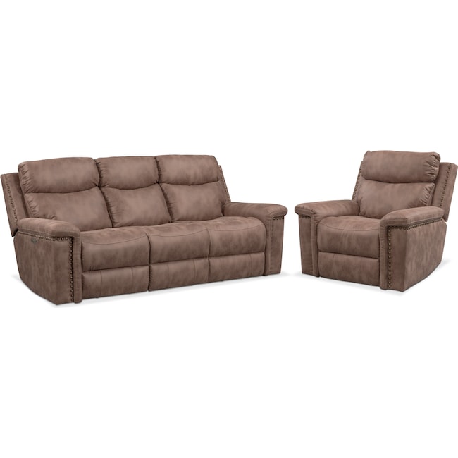 Living Room Furniture - Montana Dual-Power Reclining Sofa and Recliner Set