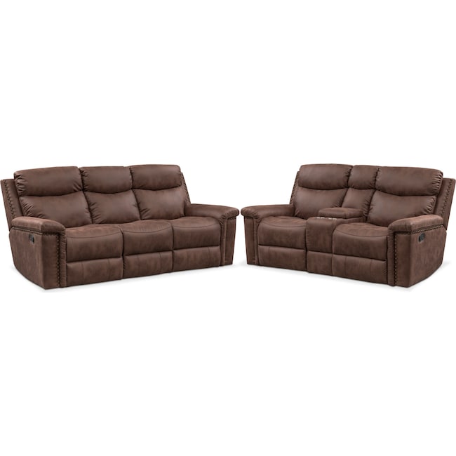 Living Room Furniture - Montana Dual Manual Reclining Sofa and Reclining Loveseat Set