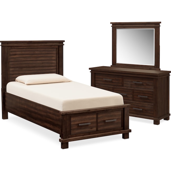 Kids Furniture - Tribeca Youth 5-Piece Bedroom Set with 2 Underbed Drawers, Dresser and Mirror