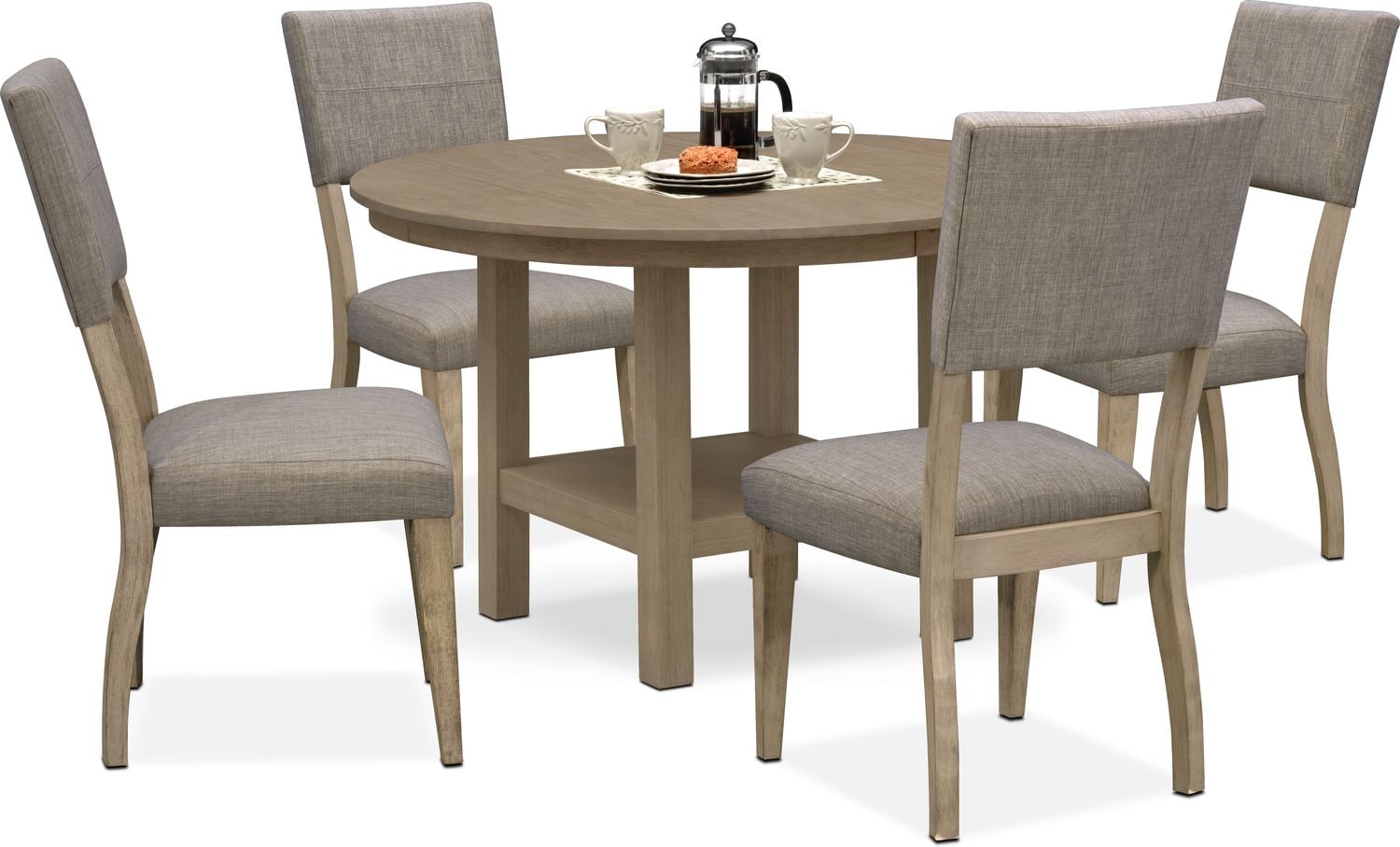 Tribeca Round Dining Table and 4 Upholstered Side Chairs - Gray | Value