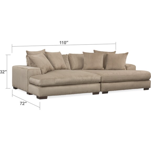 Living Room Furniture - Lounge 2-Piece Sectional with Double Chaise - Beige
