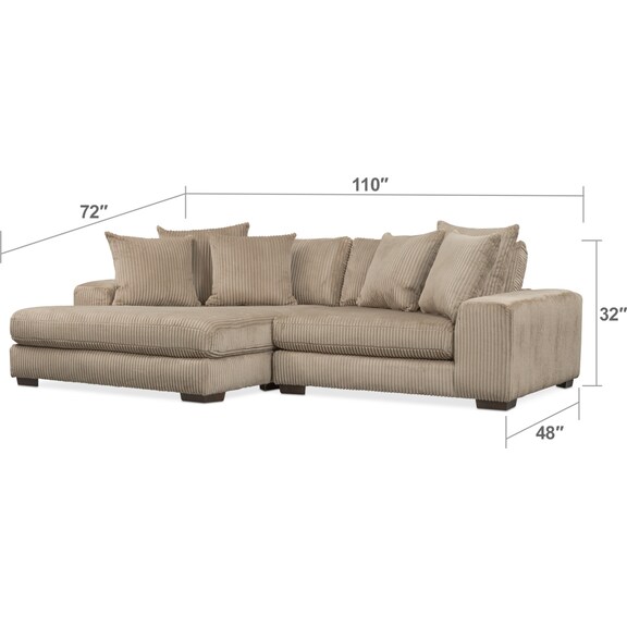 Living Room Furniture - Lounge 2-Piece Sectional with Left-Facing Chaise - Beige