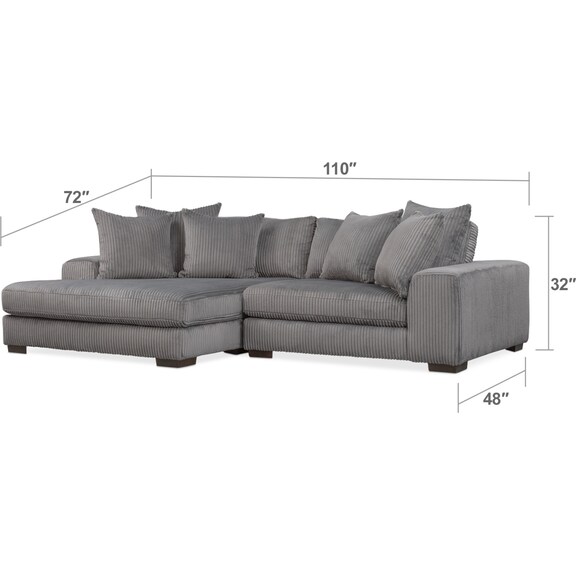 Living Room Furniture - Lounge 2-Piece Sectional with Left-Facing Chaise - Gray