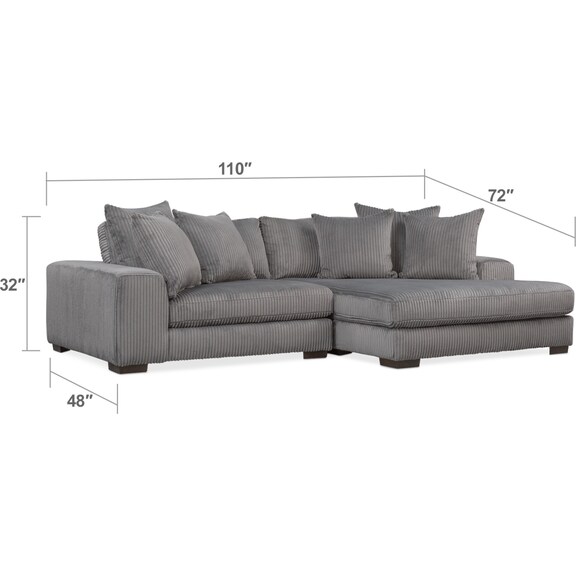 Living Room Furniture - Lounge 2-Piece Sectional with Right-Facing Chaise - Gray