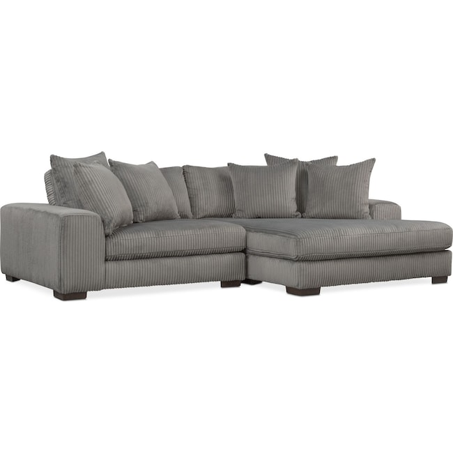 Living Room Furniture - Lounge 2-Piece Sectional with Right-Facing Chaise - Gray