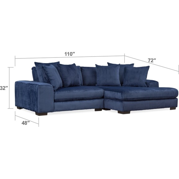 Living Room Furniture - Lounge 2-Piece Sectional with Right-Facing Chaise - Navy