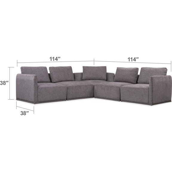 Living Room Furniture - Rio 5-Piece Sectional with 3 Corner Chairs - Gray