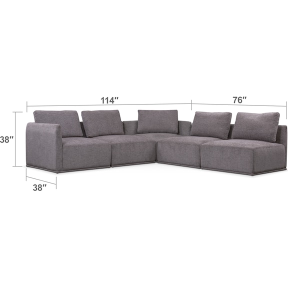 Living Room Furniture - Rio 5-Piece Sectional with 2 Corner Chairs - Gray