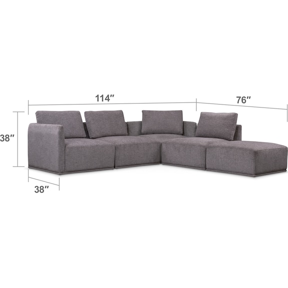 Living Room Furniture - Rio 5-Piece Sectional with 2 Armless Chairs and Ottoman - Gray