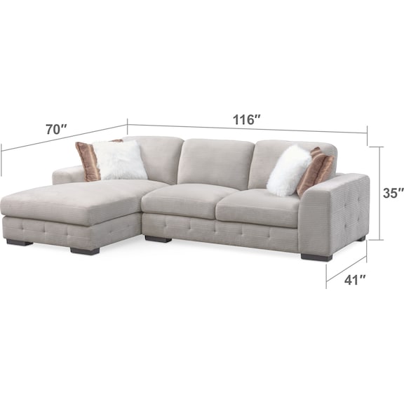 Living Room Furniture - Terry 2-Piece Sectional with Chaise