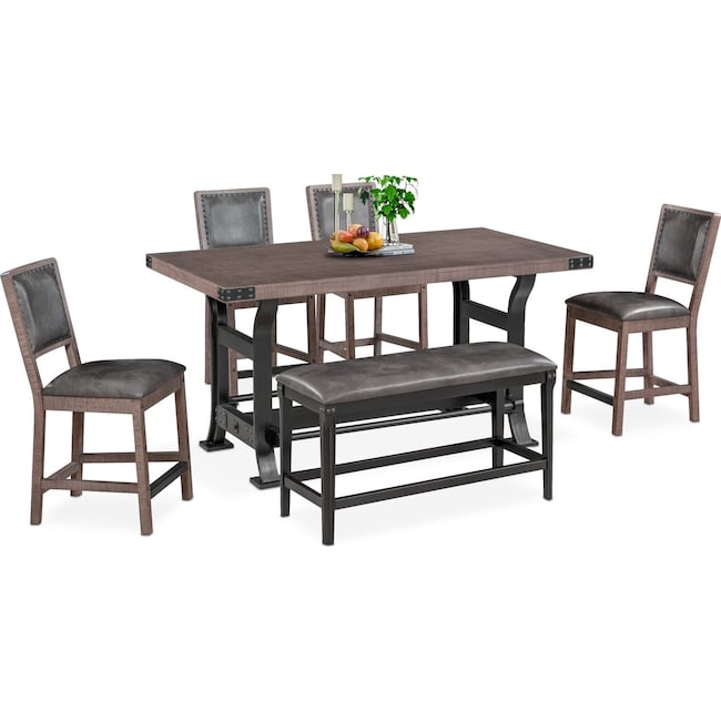Newcastle CounterHeight Dining Table, 4 Side Chairs and Bench Gray Value City Furniture and