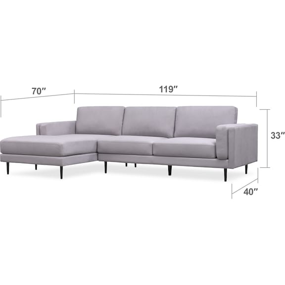 Living Room Furniture - West End 2-Piece Sectional with Left-Facing Chaise - Light Gray