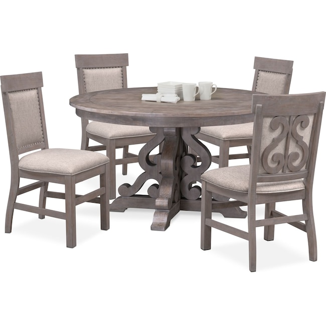 Charthouse Round Dining Table And 4 Upholstered Side Chairs