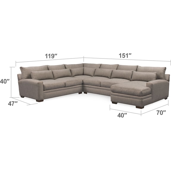 Living Room Furniture - Winston 4-Piece Sectional with Chaise