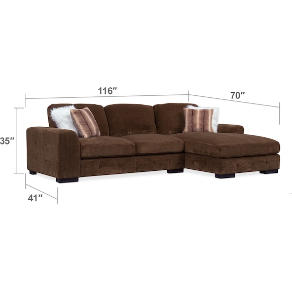Living Room Furniture - Terry 2-Piece Sectional with Right-Facing Chaise - Chocolate
