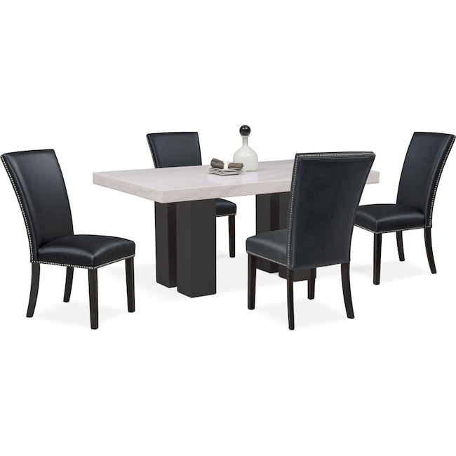 artemis dining table and 4 upholstered side chairs - black | value