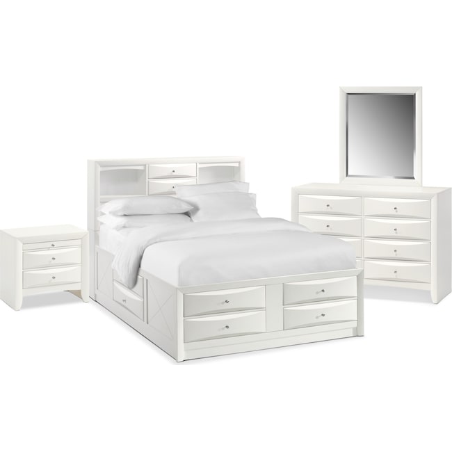 braden 6-piece full bookcase bedroom set with storage - white