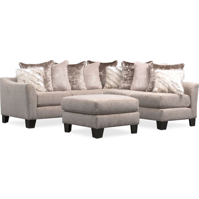 allure 2-piece sectional and ottoman - beige | value city furniture